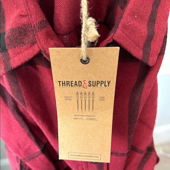 Thread & Supply Red Black Plaid Button-Up Flannel Shirt Women's M NWT - Picture 6 of 7